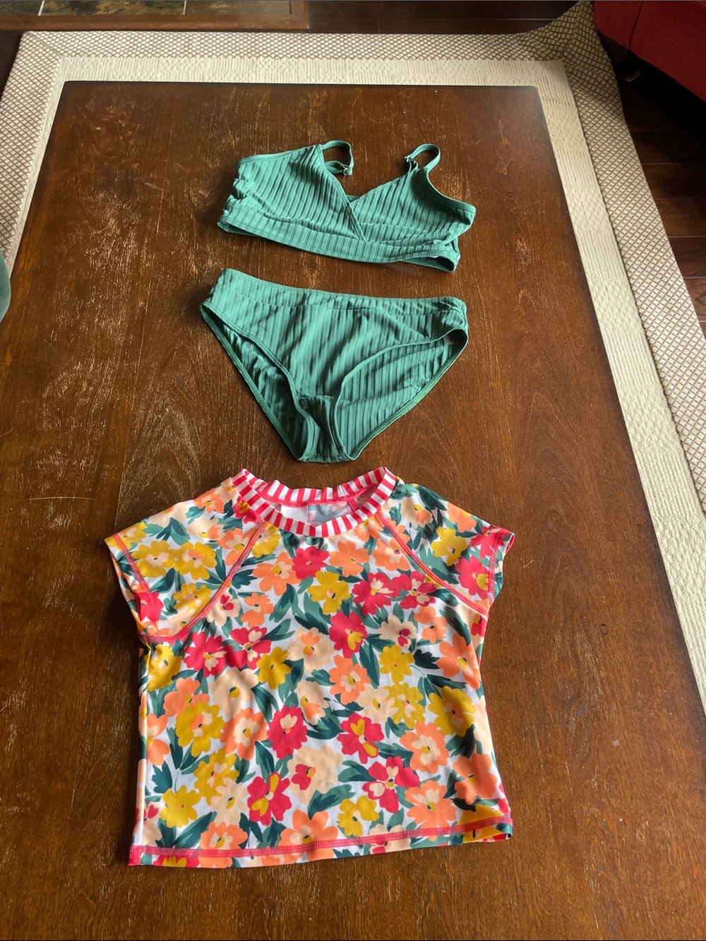Girls hunter green bikiniwith swim shirt